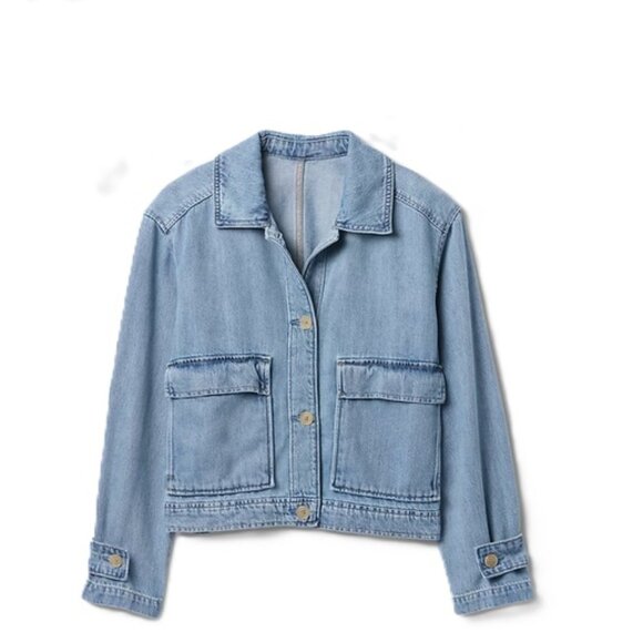 Gap Super Soft Blue Jeans look Denim Utility Jacket size S large pockets - Picture 1 of 1